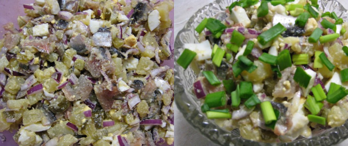 Картопляний салат з кількою і вареними яйцями